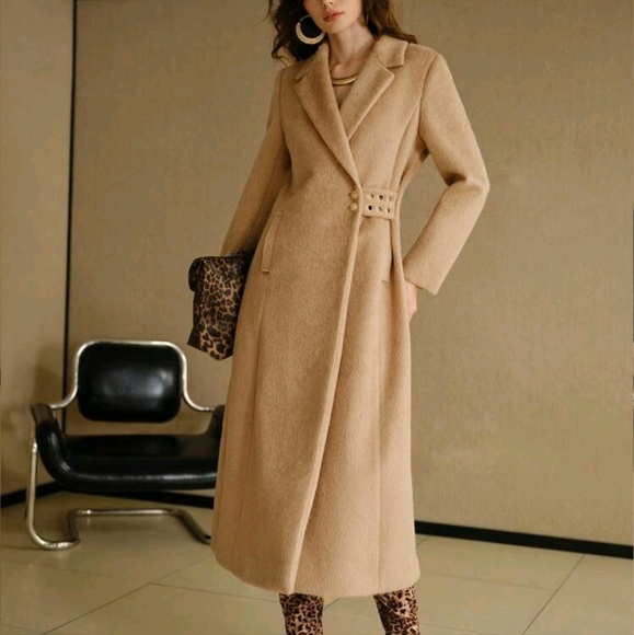 WOOL LAPEL COLLAR SLANT POCKET BUTTON SIDE LONGLINE OVERCOAT